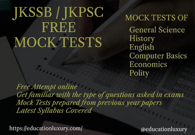 JKSSB MOCK TESTS - Education Luxury | JKSSB Last Year MCQs