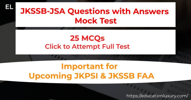 JKSSB JSA Paper With Solution Mock Test - JKPSI Mock Test